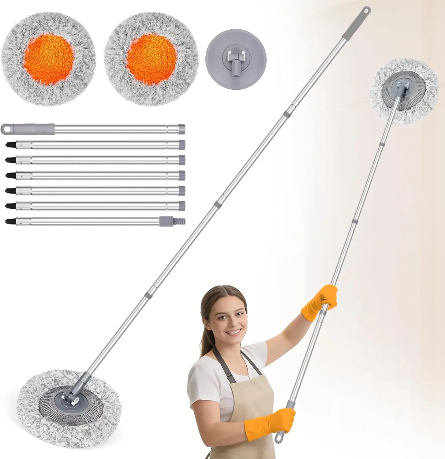 

Wall Mop for Painted Walls, Wall Cleaner Mop with 104''/ 62" Long Handle, Dry Mop for Wall Floor Ceiling Cleaning, 2 Reusable