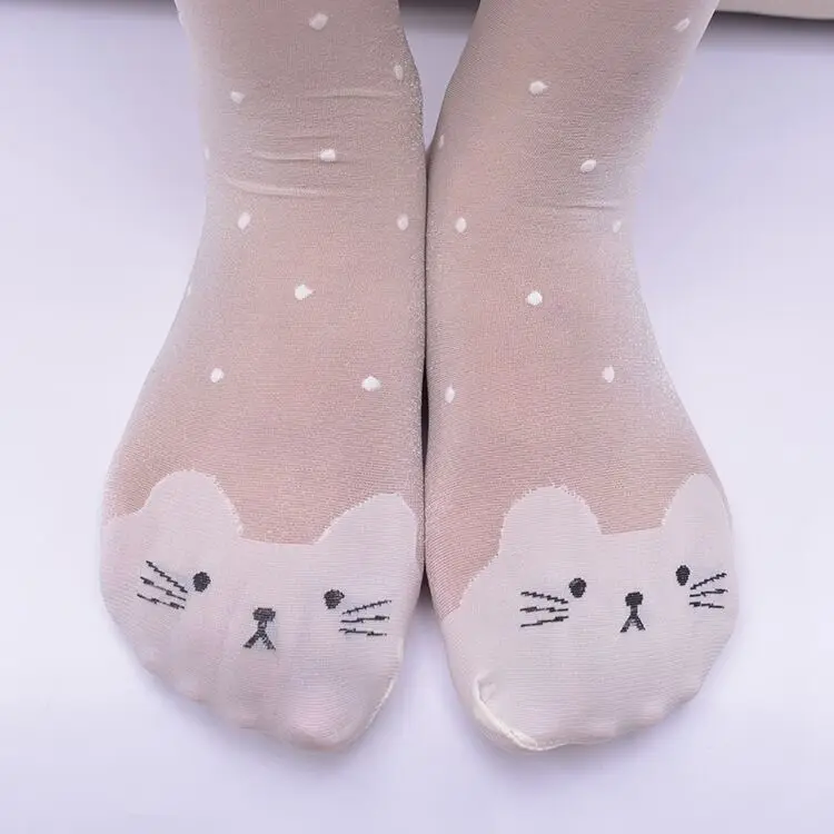 Katze dünne Punkte weiße Sommer Kawaii Kitty Strumpfhosen für Kinder Baby Mädchen Kinder transparente Strumpfhosen hochwertige Tanz-Ballett-Strümpfe – Detail 5