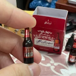 Mini Budweiser Beer Toy Pretend Play 1 : 12 Dollhouse Accessory Supermarket Themed Miniature Scene with 12 Mini Beer Bottle Toys