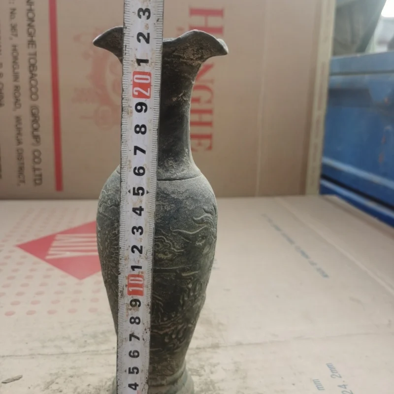 

Antique Excavated Bronze Collection Old Bronze Patina Vintage Ornament Home Decoration Dragon and Phoenix Auspicious Vase