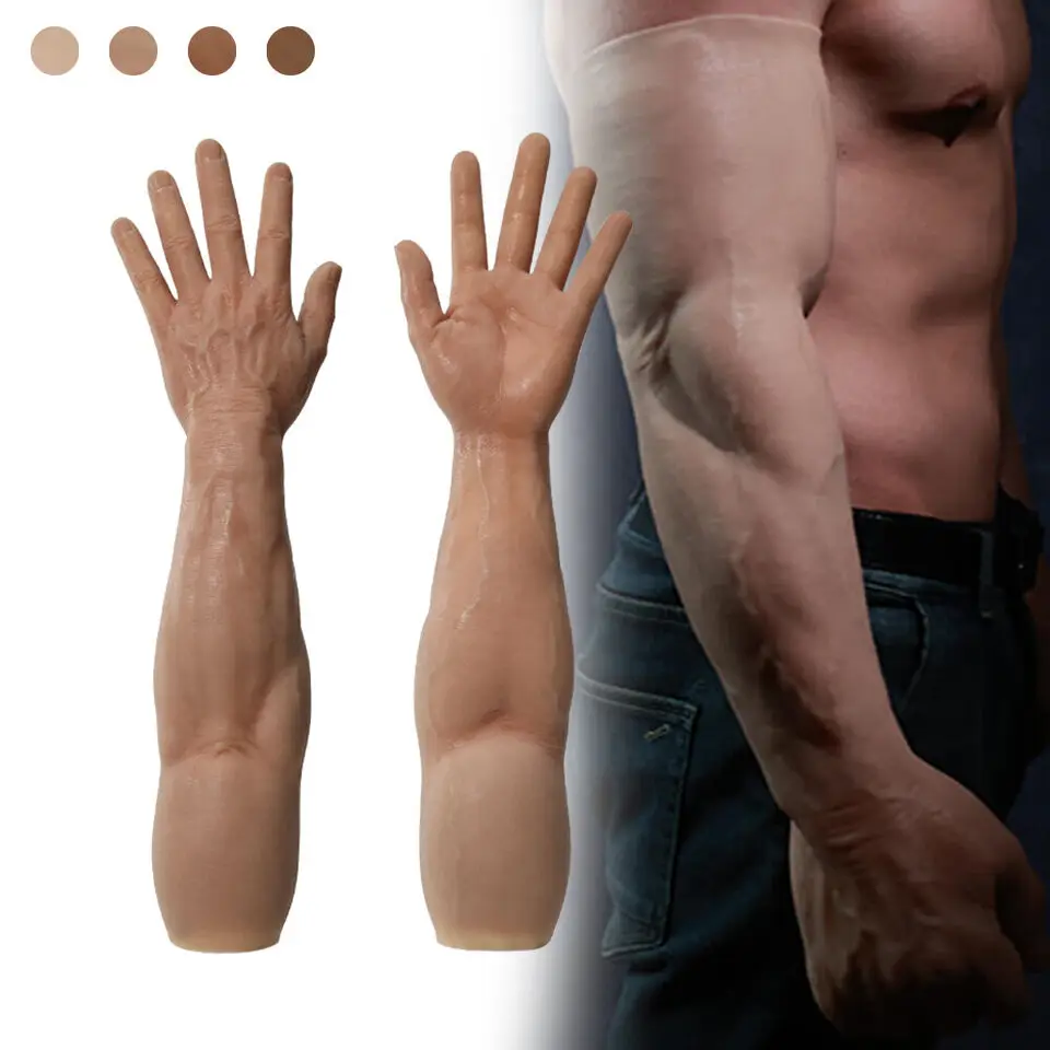 

1 Pair Silicone Male Gloves With Muscle Arms Cosplay Realistic Men's Hand Photographic Props Strong Man Novel Gift