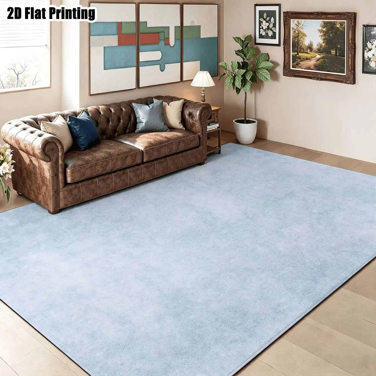 1Pc 2D Printed Carpet: Light Blue Abstract Art, Nordic/Modern Minimalist Geometric Striped, Home Decor, Multiple Sizes, Machine Washable, Perfect for Entryway, Living Room, Bedroom, Dining Room, Study
