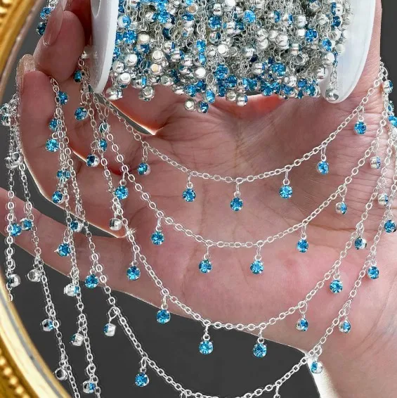 1Meter 0.5meter Color Rhinestone Pendant Copper Chains For DIY Necklace Bracelet Clothing Hair Jewelry Making Accessories view 2