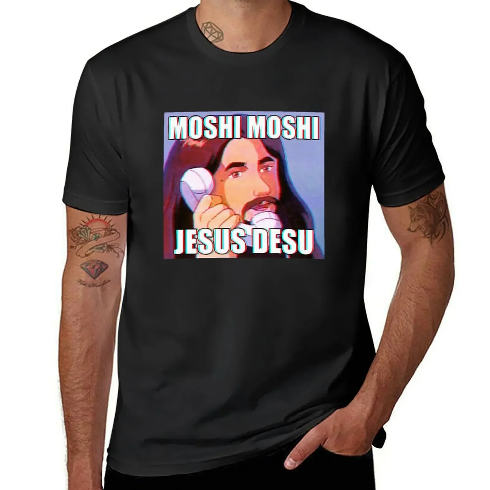 MOSHI MOSHI, JESUS DESU T-Shirt cheap stuff for a boy shirts graphic tees mens t shirts top quality