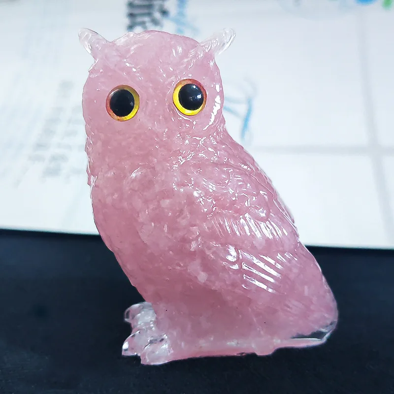 Crystal Gravel Owl Ornament Imitation Jade Animal Handicraft Desktop Home Decoration Gift