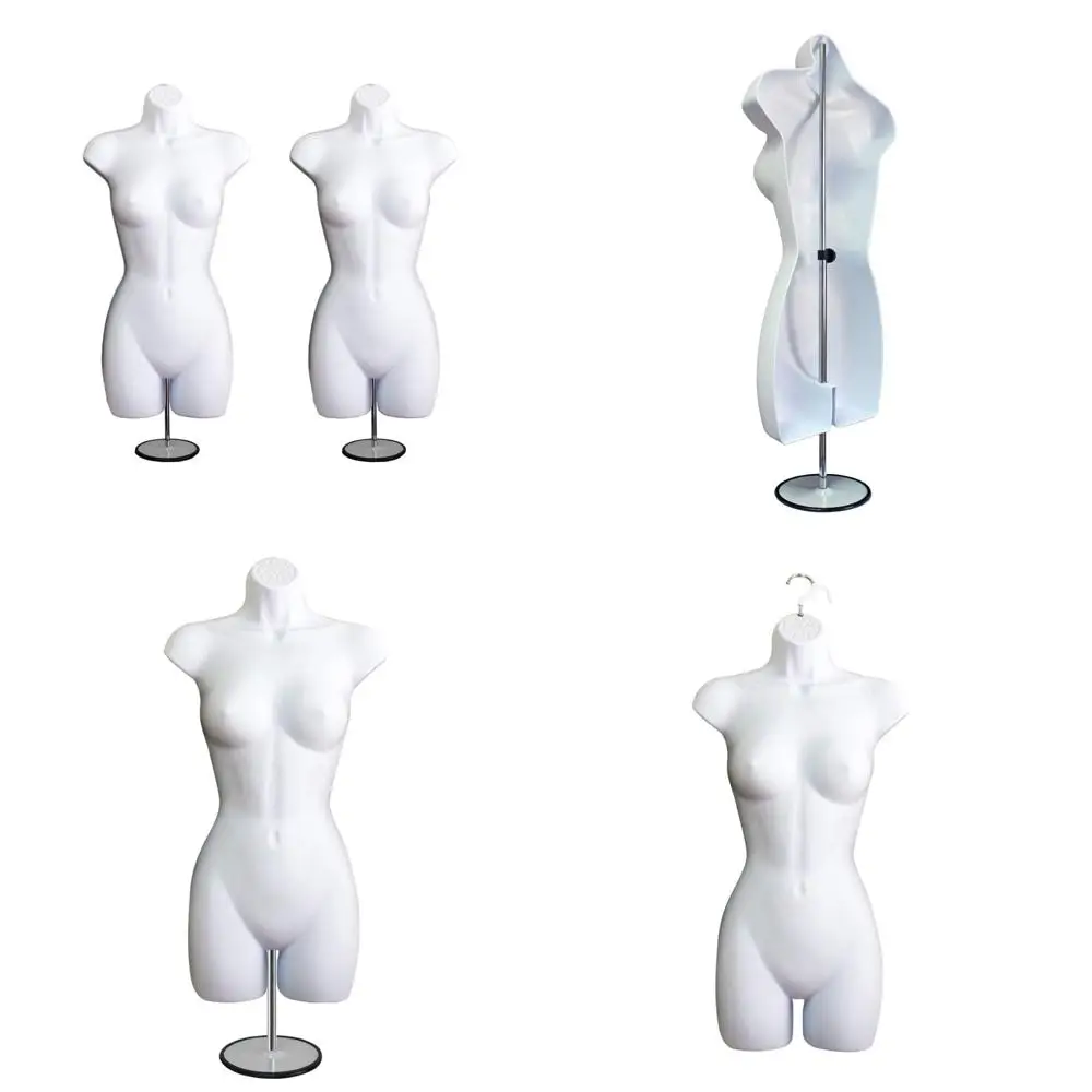 

S-M Size White Female Mannequin Set with Metal Stand and Hanging Hook for Hip Long Hollow Back Body Torso Display