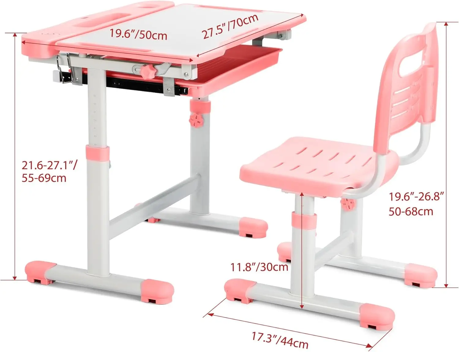 Adjustable Kids Desk & Chair Set with LED Light, Tiltable Desktop, Storage Drawer for Boys Girls Study