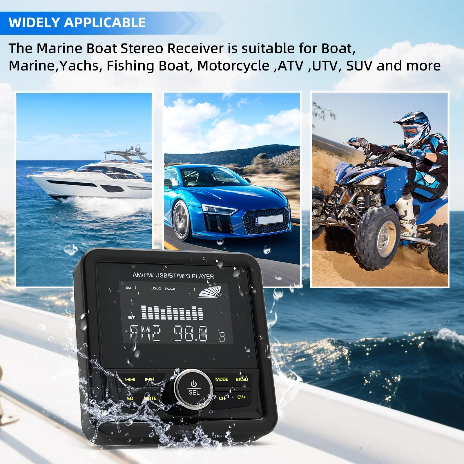 Radio Kapal Stereo FM AM Digital Media Player Audio Tahan Air Untuk Kapal Pesiar ATV UTV Kereta Motor