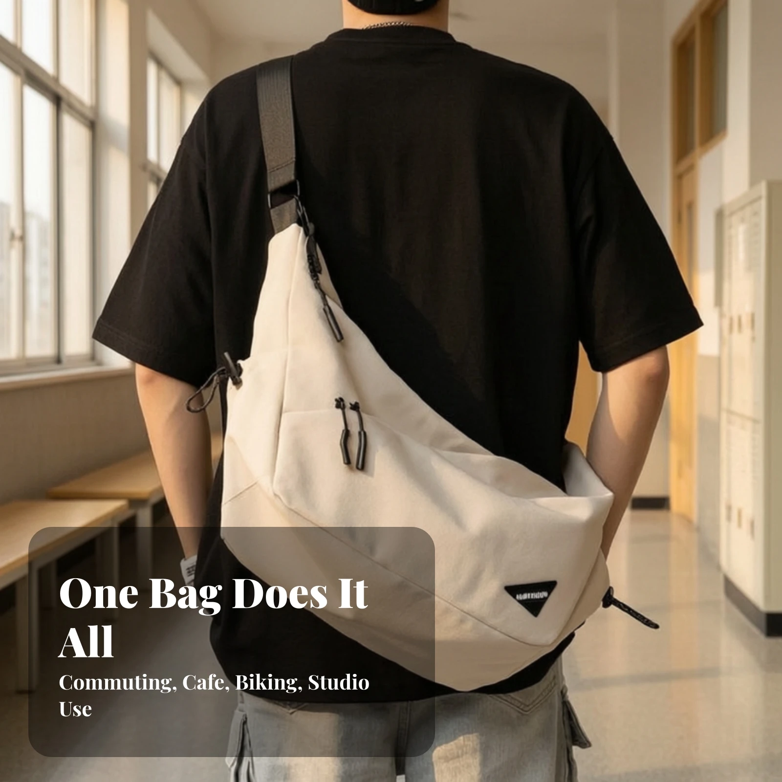 Nylon Crossbody Bag with Pendant Pocket Ultra-Lightweight Streetwear Sling Bag with Adjustable Strap Fashionable Spacious