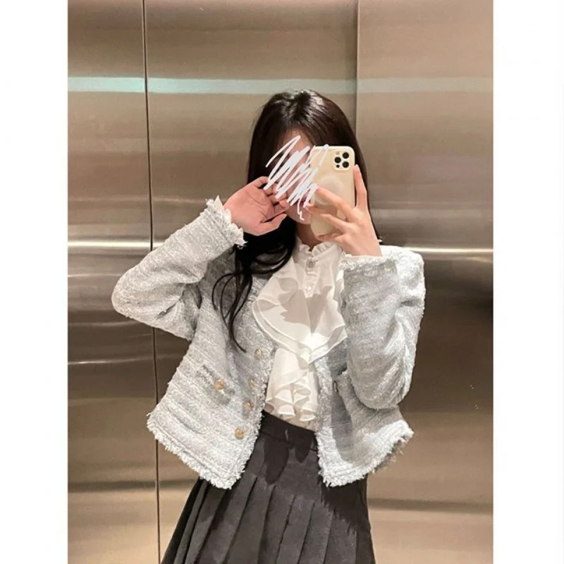 Miss Jmshop Came to Report Early Autumn Top Women's White Super Fairy Shirt Design Sense Princess Long Sleeve Shirt