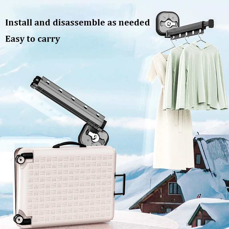 Folding Clothes Rack Wall Mount Vacuum Installation Clothes Hanger Aluminum Alloy Retractable Rod Home Laundry Clothesline