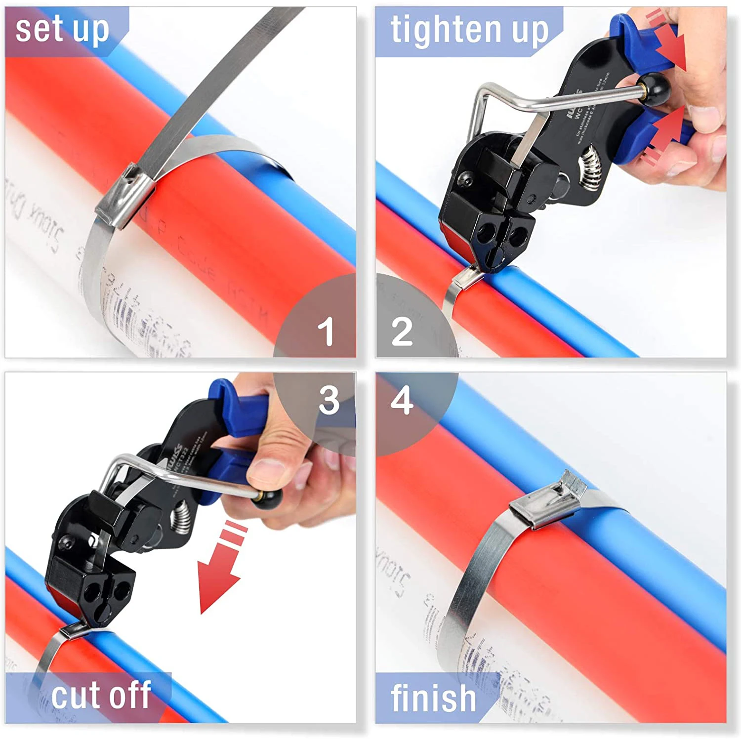 Imagem -06 - Iwiss-cabo de Tie Gun Ferramenta Wrap Metal Zip Tie Tightener Tensionamento e Corte Cabo Tie Gun c w Zip Tie Release Tool Aço Inoxidável