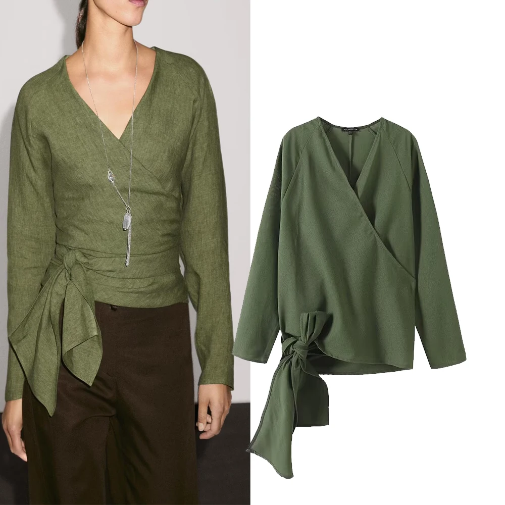 

Женские универсальные ремни Irt H2277 Faionable Spring Commute Sle Slim Fit Long Sve V-Ne, цельный однотонный цвет