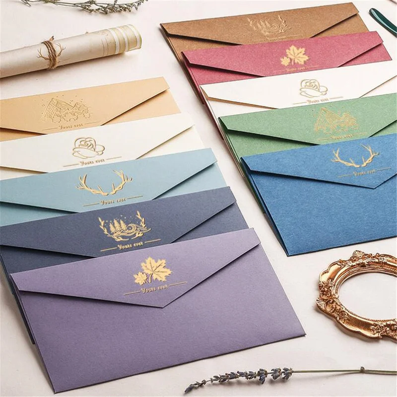 5pcs Vintage Gold Envelopes for Invitations Kraft Paper Gift Card Window Envelope Wedding Letter Set Mailer Stationery