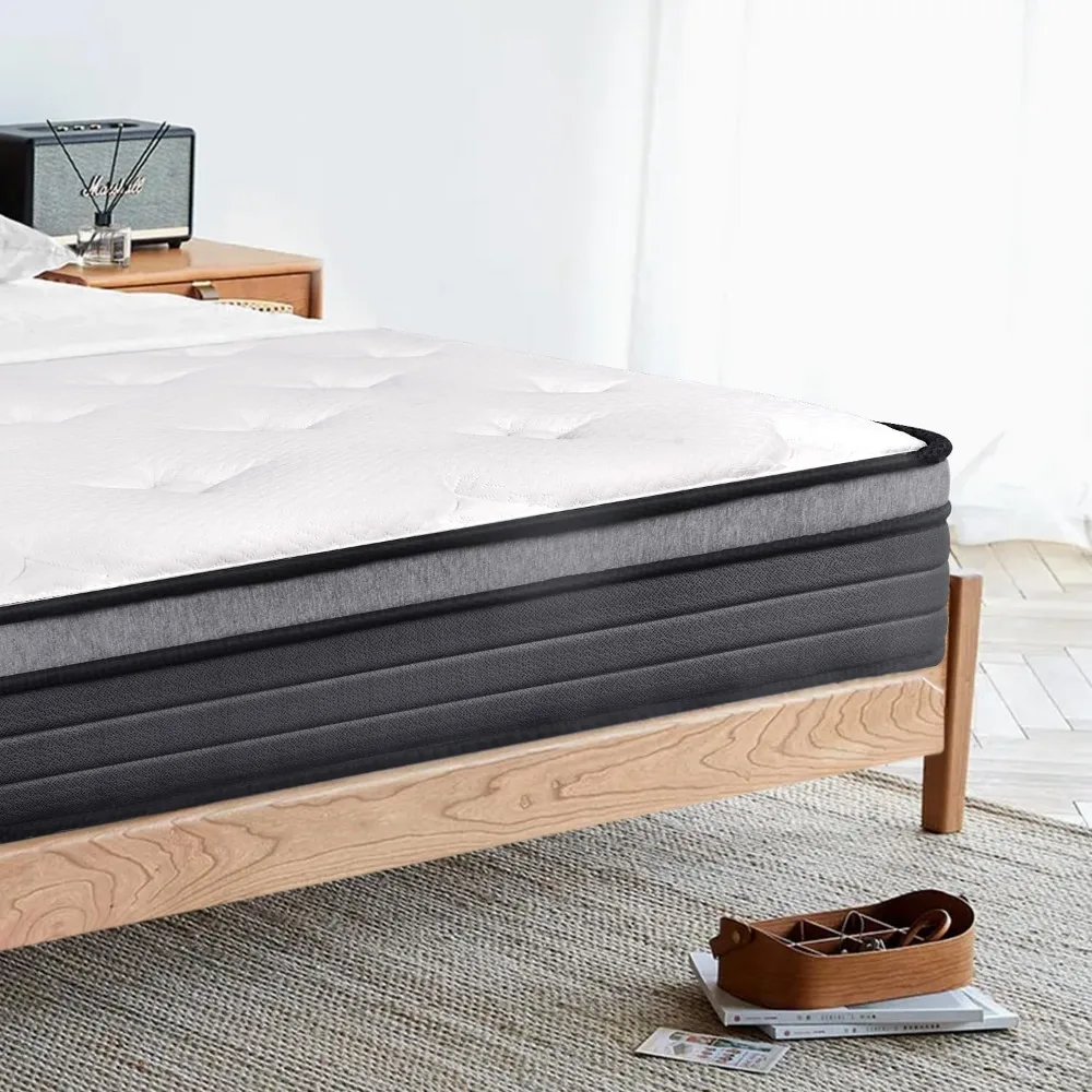 Matelas Queen Size Eiue - Hybride 10 pouces, ressorts ensachés, ferme moyenne, respirant et de soutien