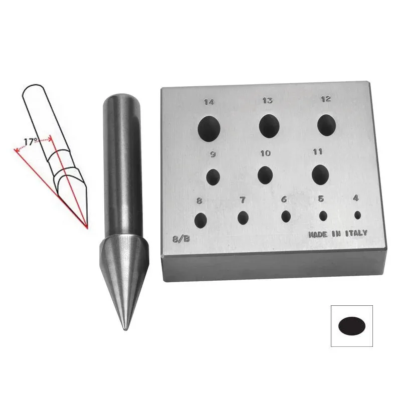 O.M.O Italy Oval Bezel Forming Block 8/B with Punch 75% Ratio for Wider Gemstones Oval Settings 11 Holes (4x3mm to 14x10.5mm)