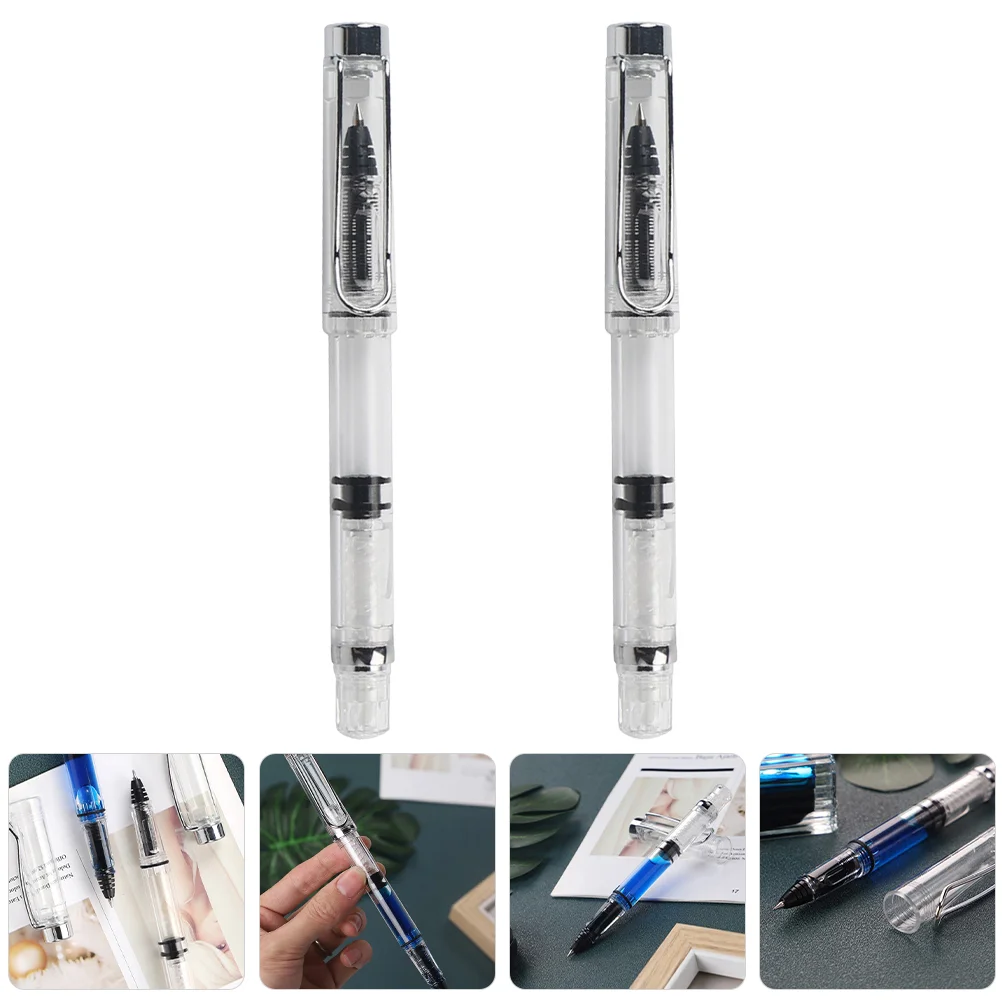 

2 Pcs Piston Filling Gel Pen Reusable Calligraphy Writing Water-based Ink for Artists Plastic