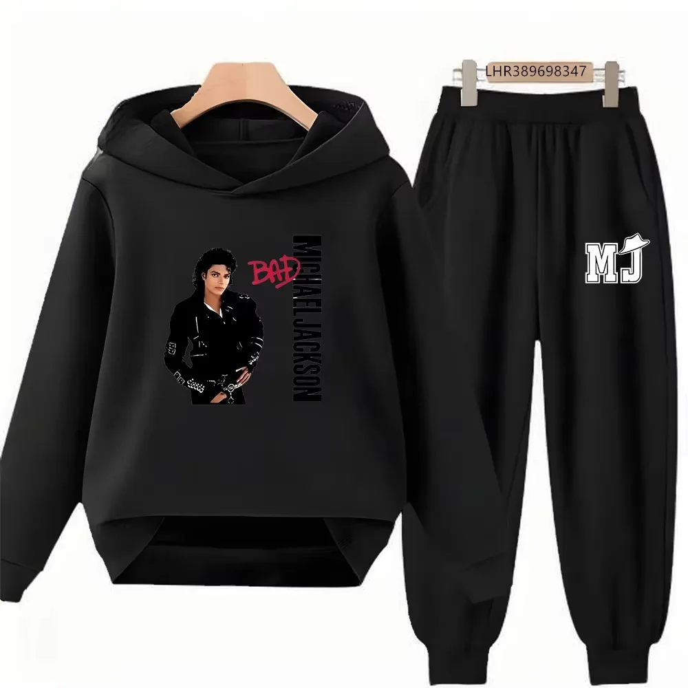 Michael Jackson Print Kinder-Hoodie+Hosen-Set Schwarz 3-12 Jahre Mädchen Rosa Sweatshirt-Sets Jungen Hosenanzüge Herbstkleidung – Detail 13