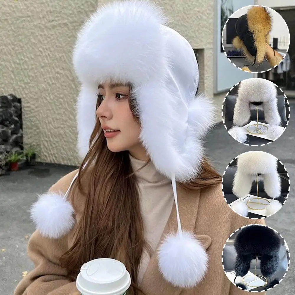 

Плюшевая ультрамягкая кепка Lei Feng, уличная ветрозащитная шапка-траппер, шапка из искусственного лисьего меха, пушистая утолщенная снежная лыжная шапка, зимние аксессуары