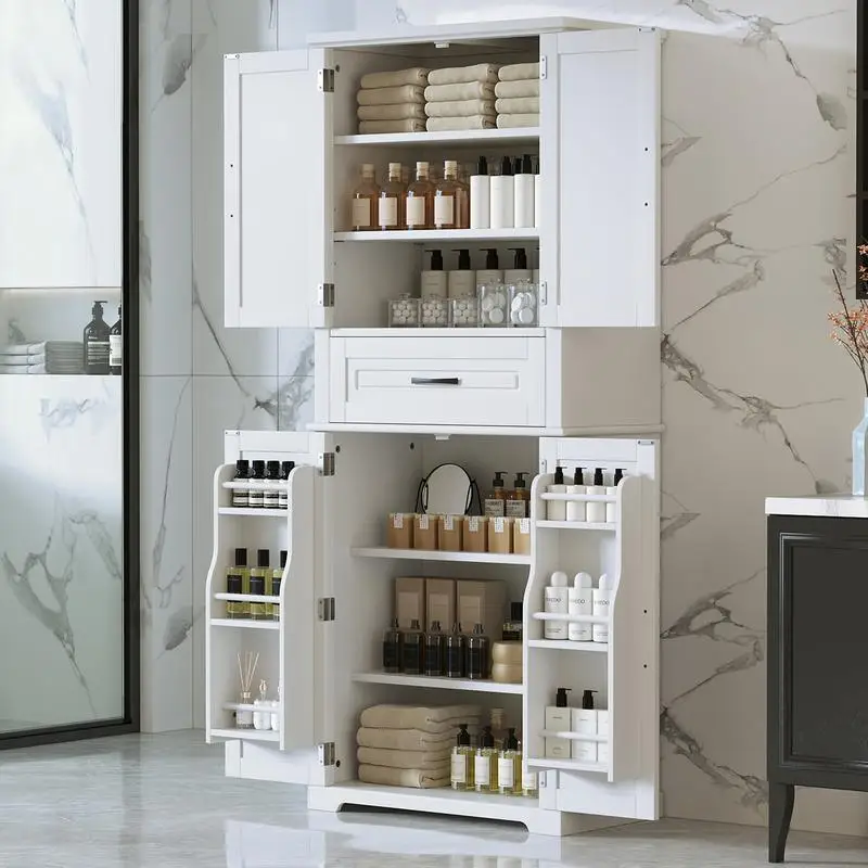 

Multi-Functional Bathroom Storage Cabinet, Sliding Drawer, Adjustable Shelf, White Finish, Compact Design for Organizing