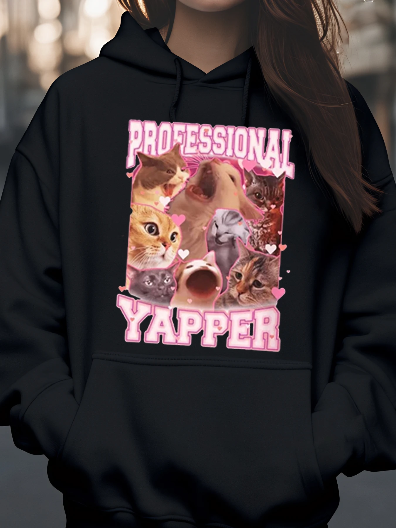 هوديي مطبوع احترافي من Cat Yapper للنساء، ملابس غير رسمية، هدية لمحبي الحيوانات الأليفة
