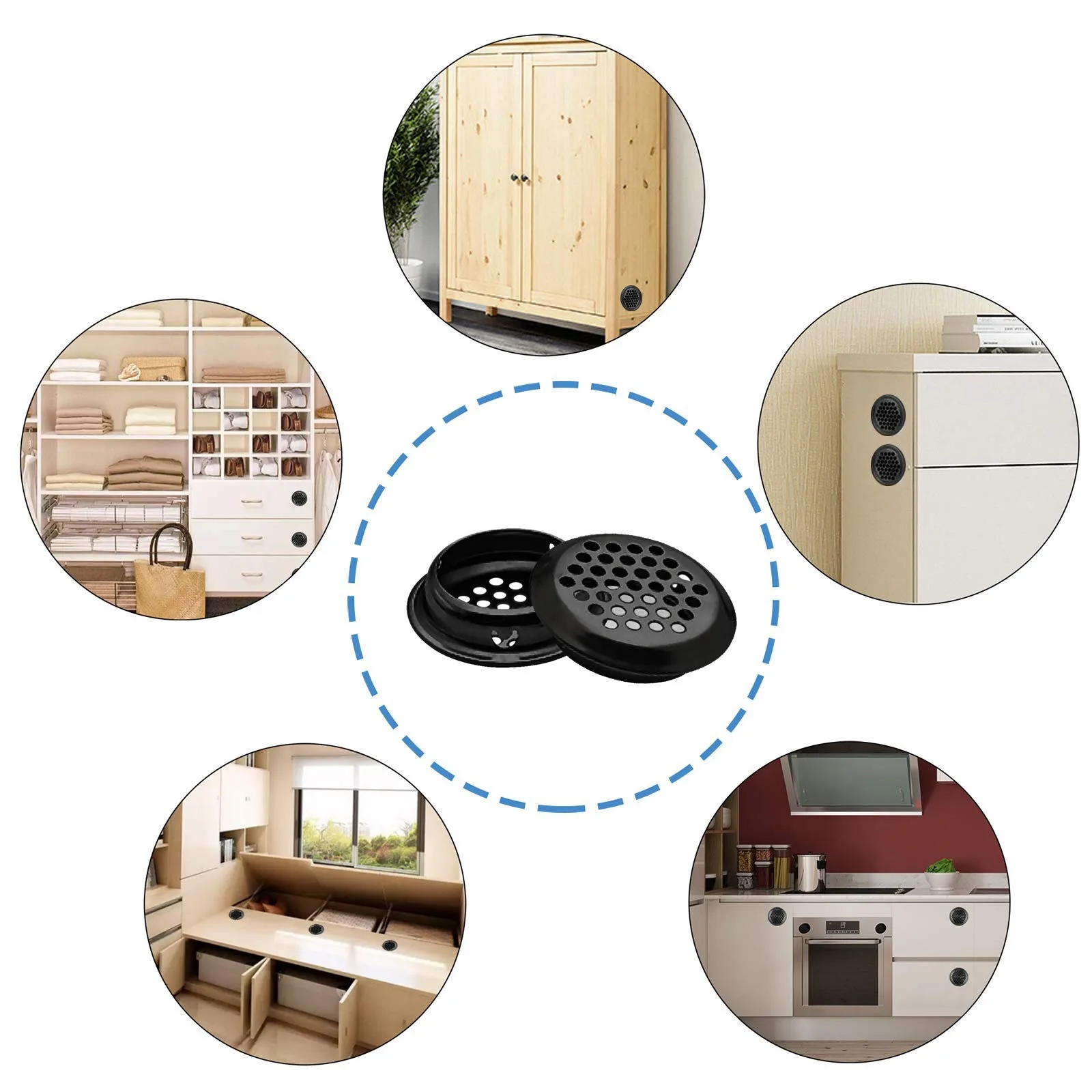 A23E-Air Vent Louver, 50Pcs 35Mm Stainless Steel Round Mesh Hole Circular Soffit Vent For Wardrobe Drawer Bookcase Kitchen