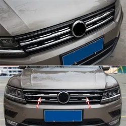 2PCS Chrome Front Mesh Grill Bumper Cover Trim Insert Bonnet Garnish Molding Styling Guard Protector For VW Tiguan Mk2 2016-2021