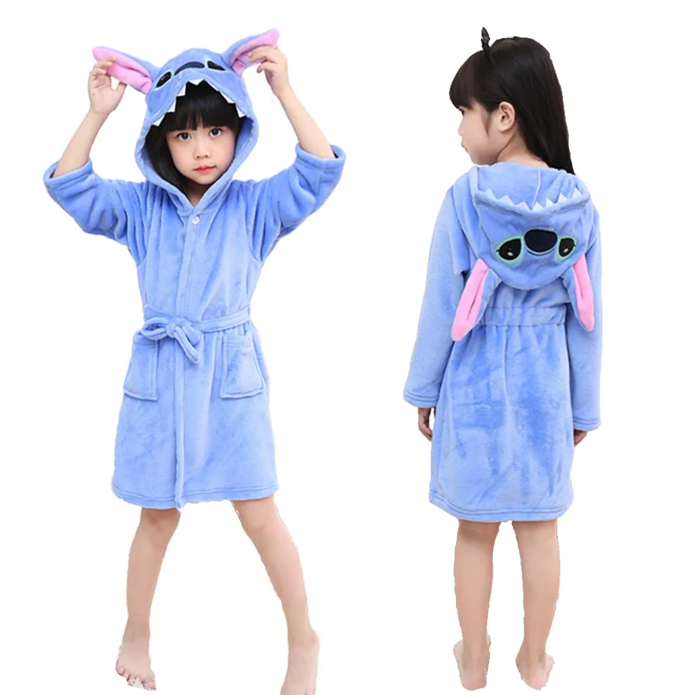 

Disney Lilo Stitch Robes Flannel Pajamas Children Cartoon Plush Kigurumi Onesies Winter Homewear for Boys Girls Christmas Gifts