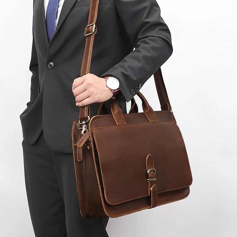 Luufan Retro Laptop Briefcase Bag Genuine Leather Handbags Casual 16 inch Bag Daily Working Tote Bags Men Male Bag For Document