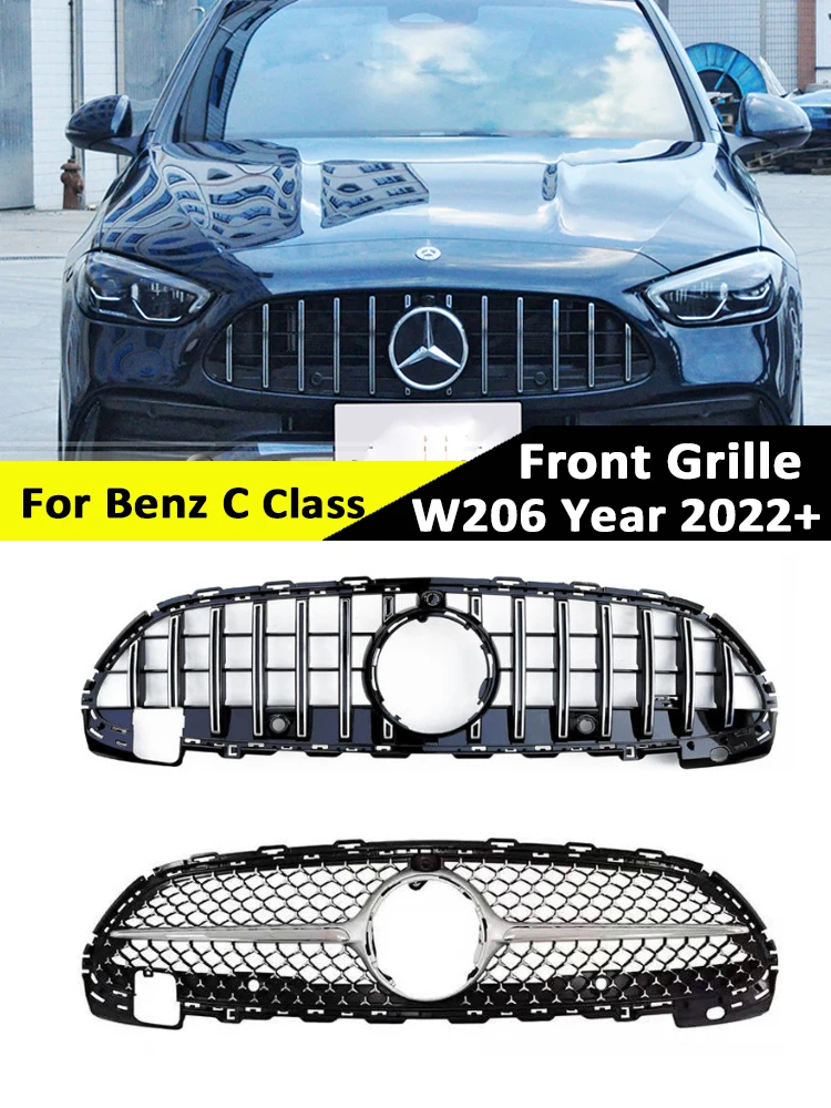 

For Mercedes Benz C Class W206 Car Hood Grill Panamericana GT Grille Fit C180 C200 C300 C350 AMG Brs Style Grill 2022+ Auto Part