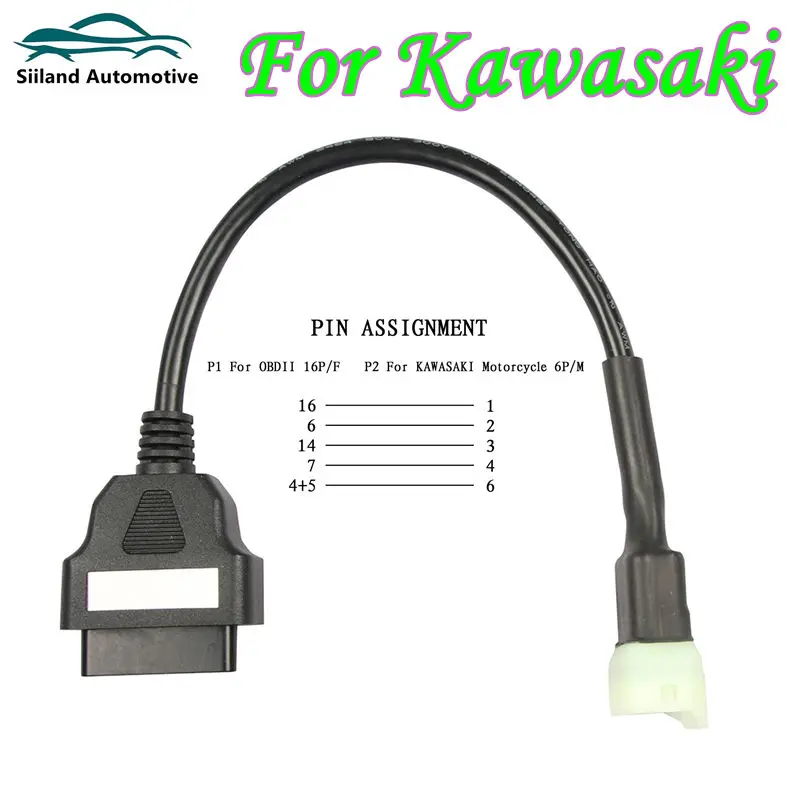 NEW Connection 6 to 16 Pin For Kawasaki OBD2 Connector Diagnostic Cable Extension Cables For Kawasaki Motorcycles
