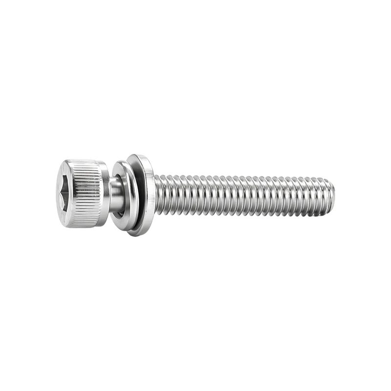 304 Stainless Steel Hex Socket Cap Head SEMS Screws 3-in-1 Combined Bolts with Spring & Flat Washers M2 M2.5 M3 M4 M5 M6 M8 M10