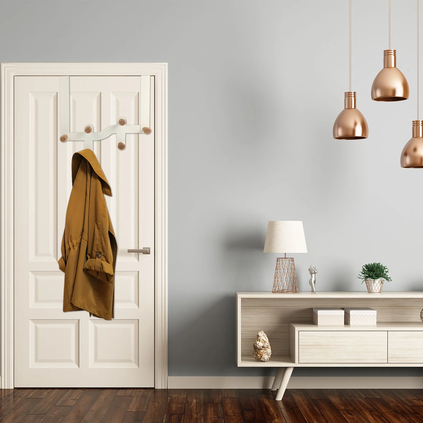 

6 Wooden Hooks Over Door Rack Sturdy Door Hangers Clothes Organizer for Bedroom Bathroom Household Wooden Hooks