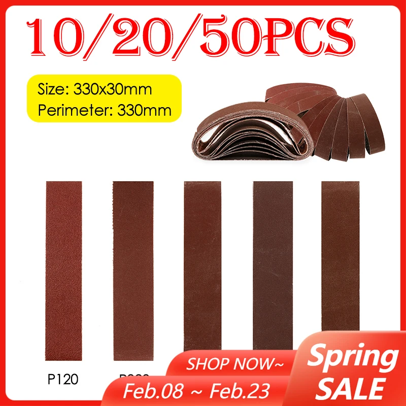 

10/20/50 шт. абразивные ремни для мини электрической ленточной машины 330x30 мм P120/320/600/800/1000 ленты полировальный станок шлифовальный аксессуар