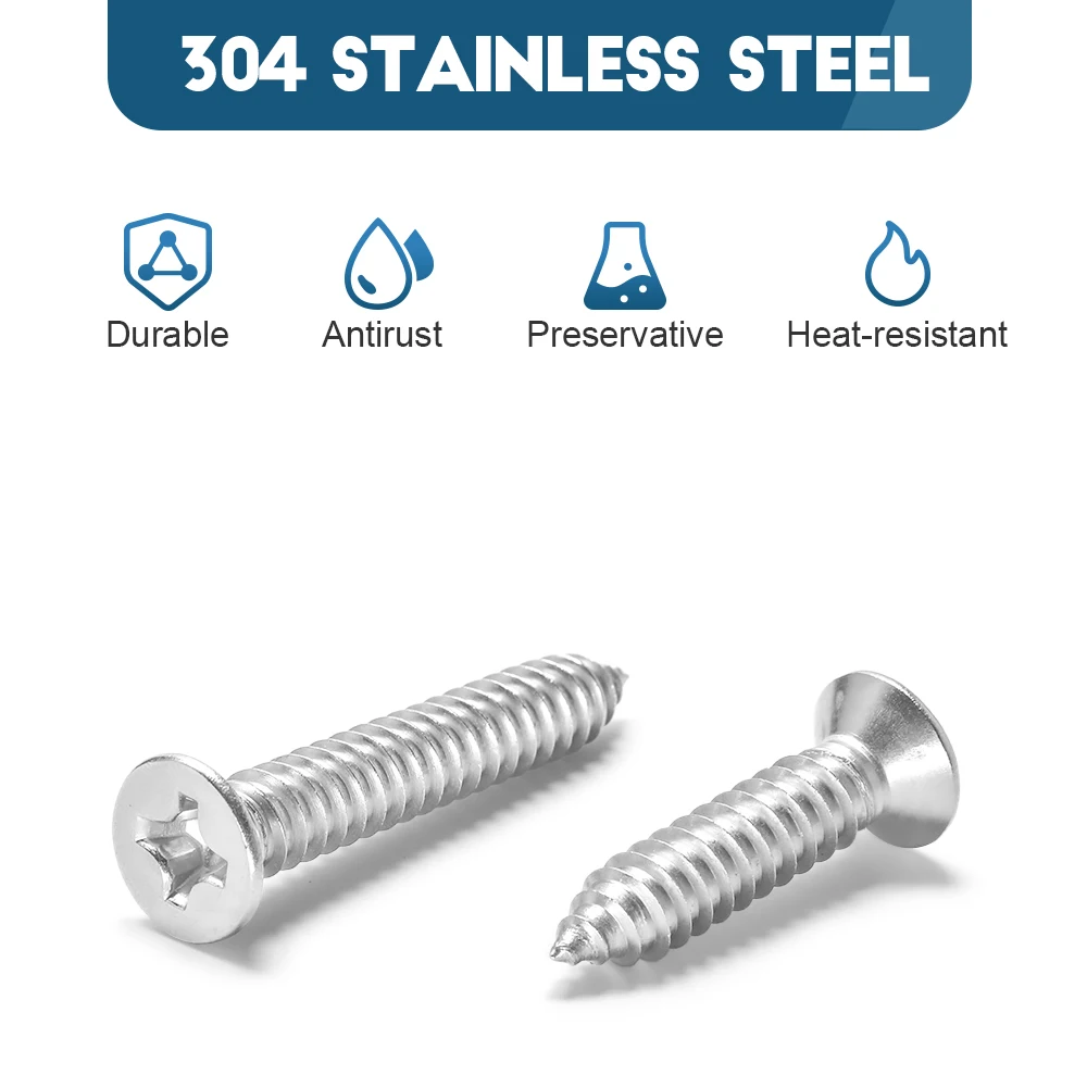 5-100pcs M2 M3 M4 M5 Cross Flat Head Self Tapping Wood Screw Stainless Steel Countersunk Phillips Tapping Screws
