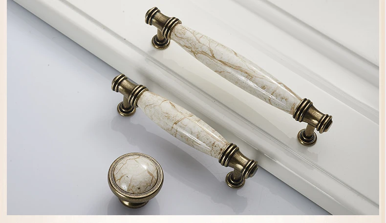 Marble Lines Ceramic Cabinet Handles Zinc Alloy Drawer knobs Wardrobe Door Handles Antique Bronze European Furniture Handle