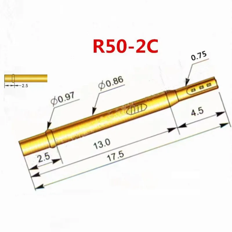 100 PCS/bag R50-2C Spring Test Pin Needle Sleeve 0.86mm Snap Ring Height 2.5mm Probe Needle Seat