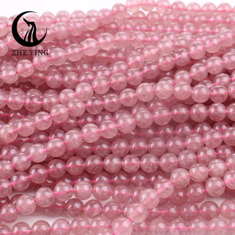 Natural Strawberry Quartz Stone Beads Crystal Round Smooth Spacer Bead 6 8 10mm For Jewelry DIY Making Bracelet Accessories 15\'\'