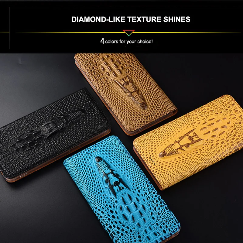 Crocodile Head Genuine Leather Flip Case For Samsung Galaxy S20 S21 FE S22 Plus S22 Ultra Phone Wallet Cover