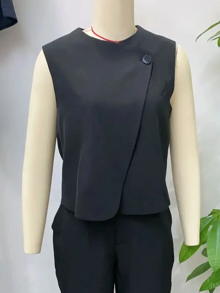 

HH женский летний шикарный блесток с вышивкой, украшение, сексуальный жилет с открытой спиной, топ + повседневные свободные широкие брюки на молнии, комплект из 2 предметов