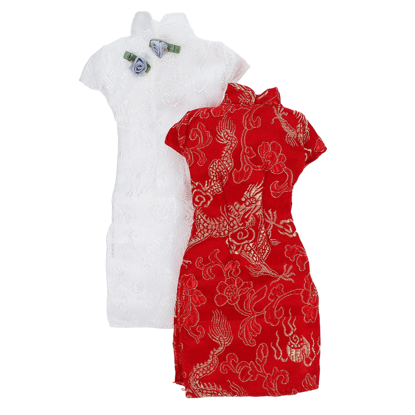 2Pcs Lovely Cheongsam Dress Clothes Soft Reusable Costume Set for Girls Compact Chinese Dress Dressing Costume