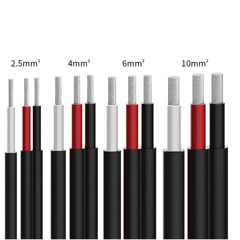 Solar Panel Extension Cable 10/6/4/2.5 mm2 16/14/12/10/8/6AWG Tinned Copper Double Sheath Black Red DC Wire for Solar PV System