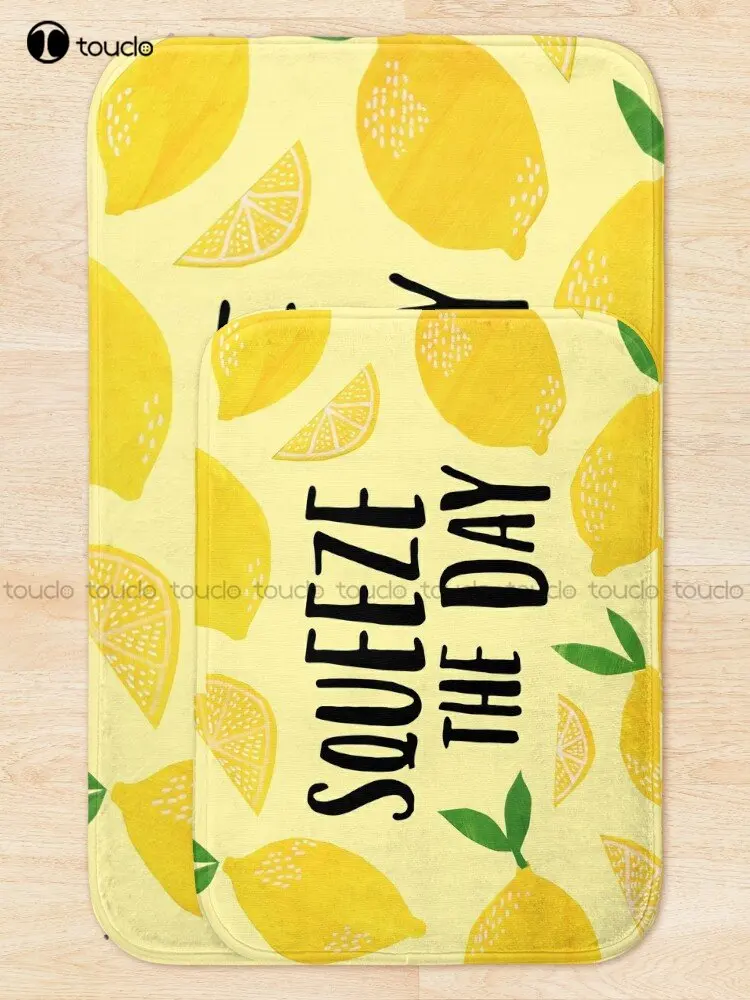 Squeeze The Day Lemon, Lemons Bath Mat White Bath Carpet