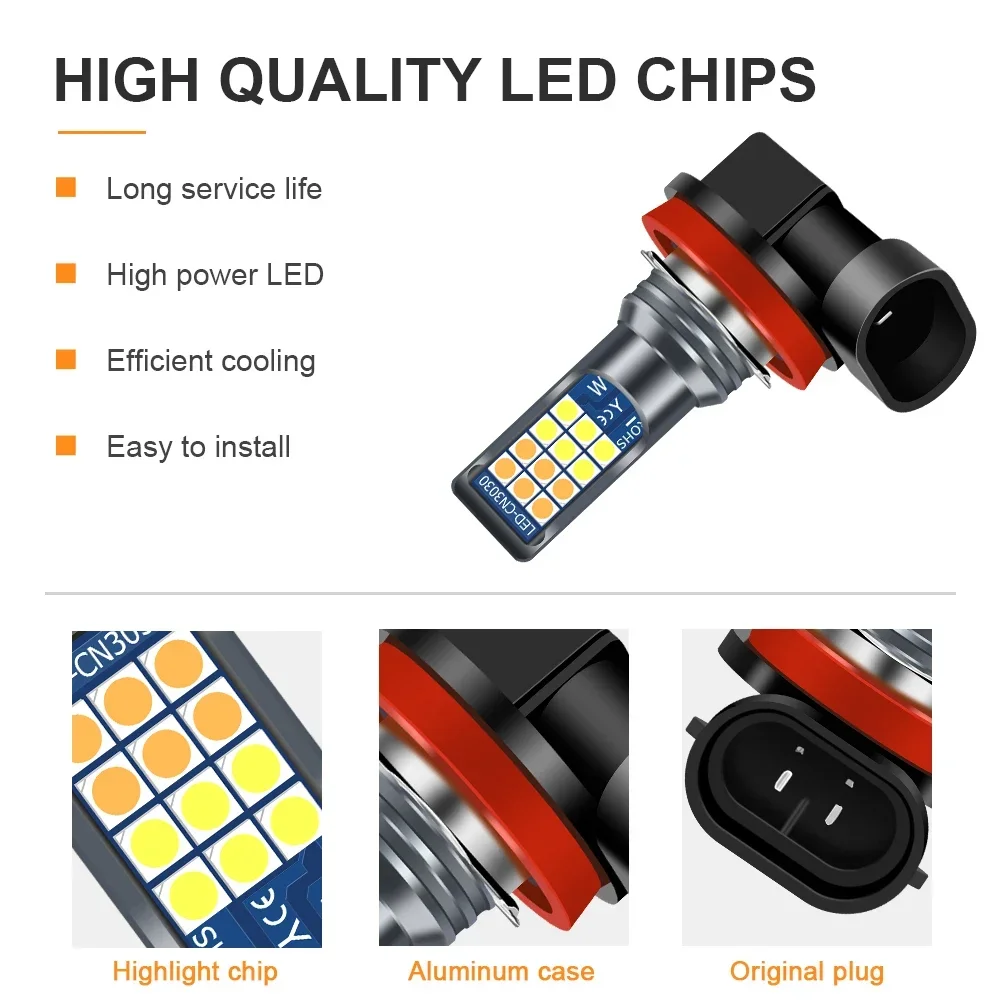 Super Bright Two Colors H11 H8 9006 HB4 HB3 H16 Car Fog Light Bulb Day Driving Running Light White Yellow Green Led Lights Car