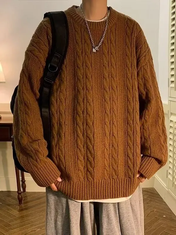 Pakaian Rajut Musim Dingin Pria Model Longgar Gaya Jepang, Sweater Kasual Klasik Serbaguna Ukuran Besar Nyaman...