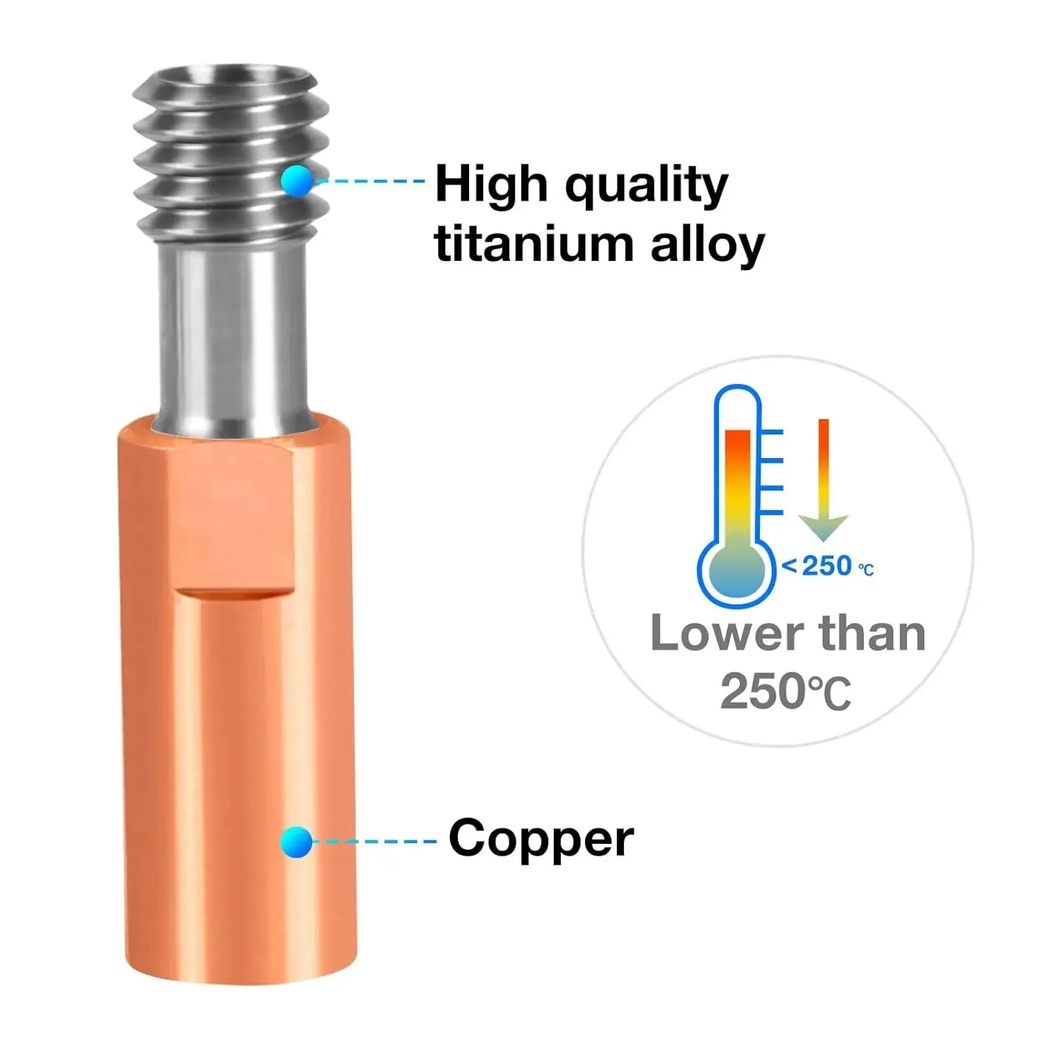 CR10 All Metal Heatbreak, Bi-Metal Titanium + Copper Throat Tube Replacement for Creality 3D Printer CR10 S4 S5 Ender 3 V2 Ender