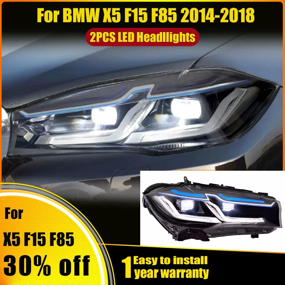 2PCS Headlight for BMW X5 F15 2014-2018 Head Light Head Lamp Assembly Plug and Play Upgrade to G30 Style Laser Look LED Headlamp