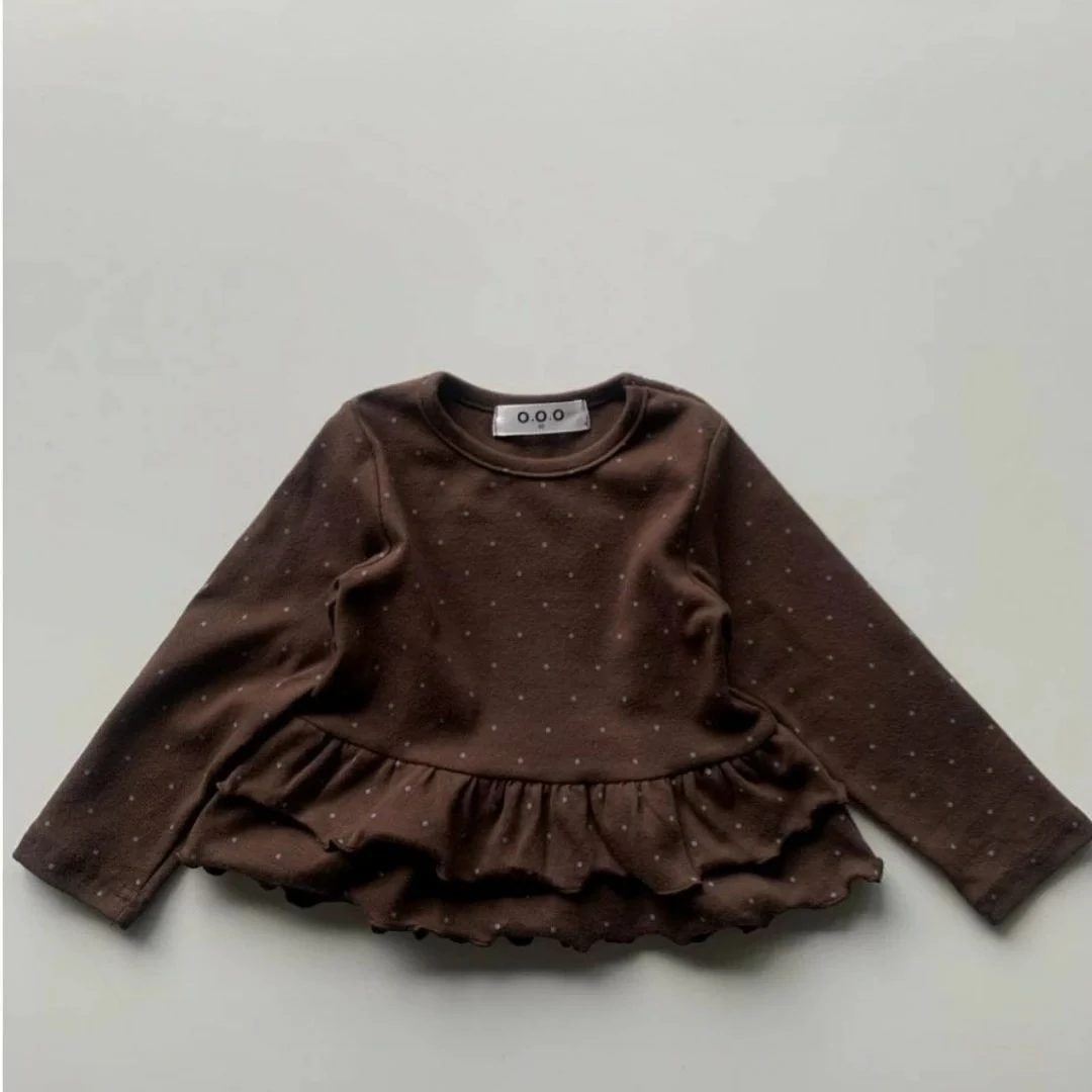 Girls Spring and Autumn New Wave Dot Printed Lotus Leaf Edge Sweet Bottom Shirt