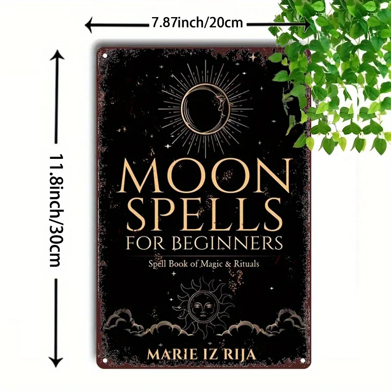 

[Vintage Moon Spells] Vintage Metal 2D Moon Spells for Beginners - 1pc Tin Painting, Magic & Ritual Book Designs, Wall Art