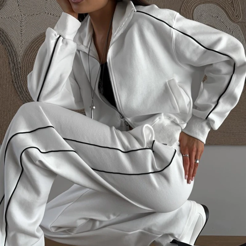 Casual Fashion Jacket European American Personality Suit Women's Cardigan Coat Sports Tether Trousers Two-piece Set High Street
